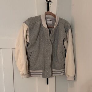Old Navy Gray and Cream Bomber Jacket